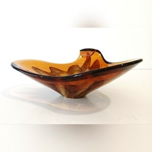 Vintage Amber Glass Art Bowl